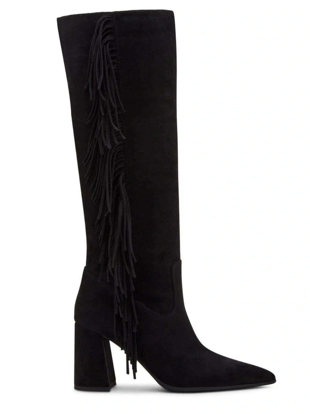 Madden Girl Shakke Women Black Fabric Fringe Knee High Pointed Toe Boots 6